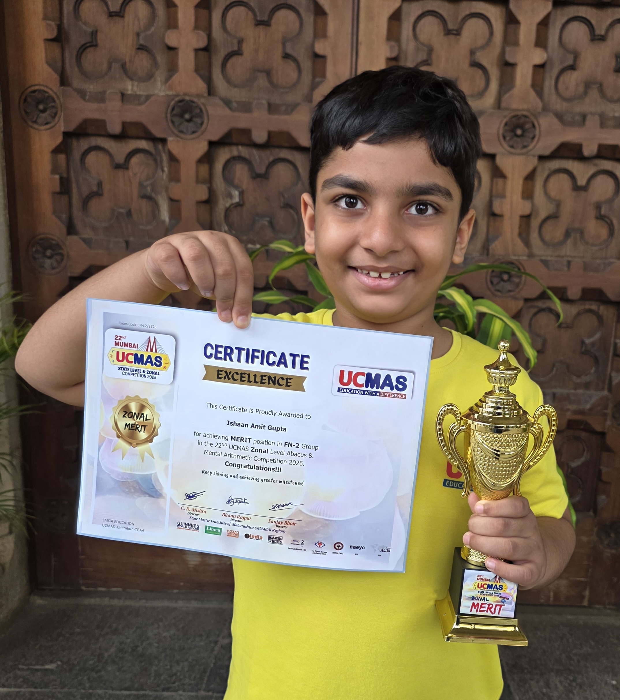 Ishaan Gupta Earns Merit Award at State-Level Mental Maths Competition