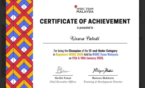 Kieara Patodi Wins WSDC Malaysia Debate Championship  