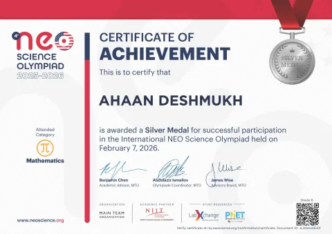 Ahaan Deshmukh Excels at Neo Science Olympiad
